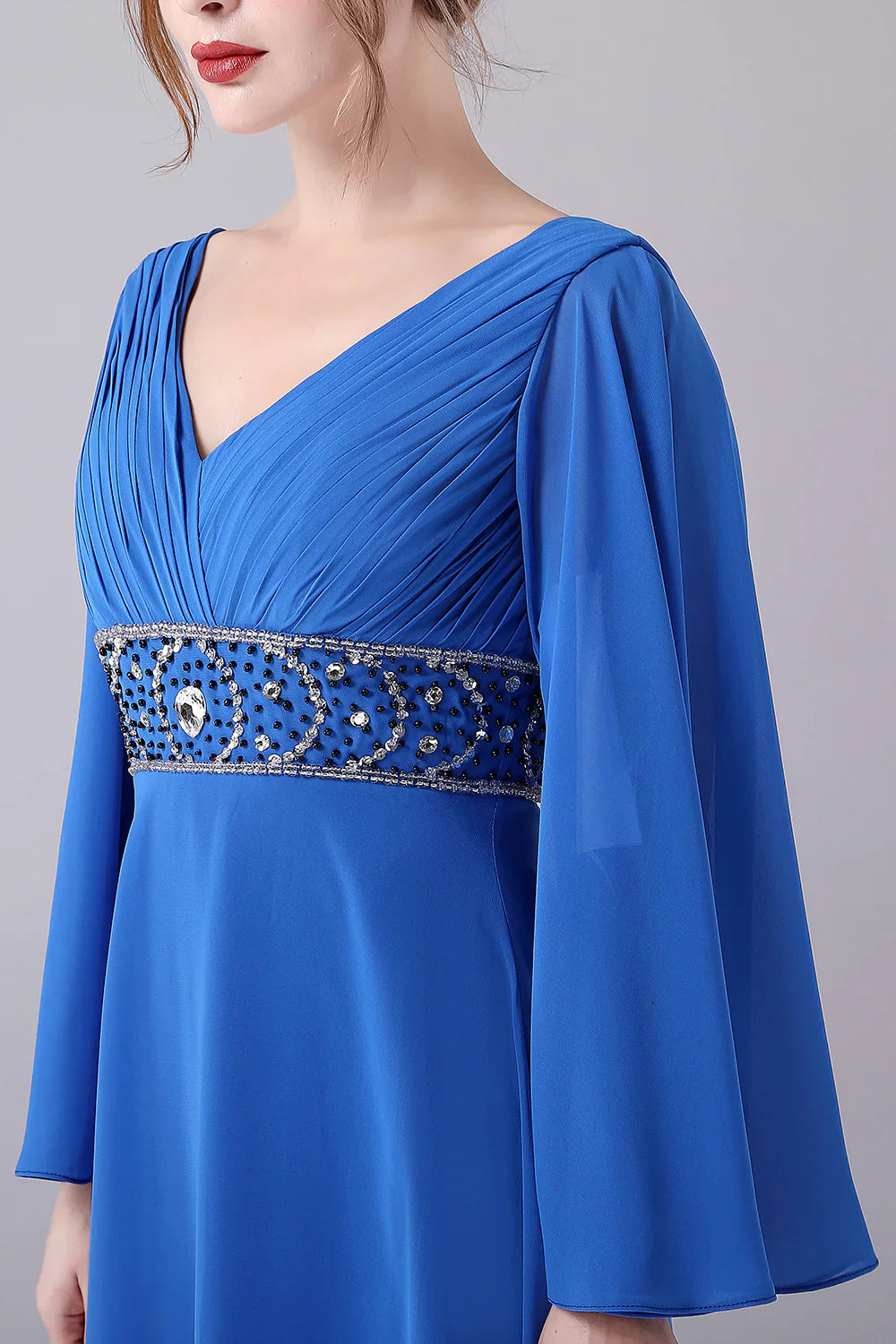 A-Line V-Neck Pleated Floor-Length Mother Of the Bride Dress With Beading