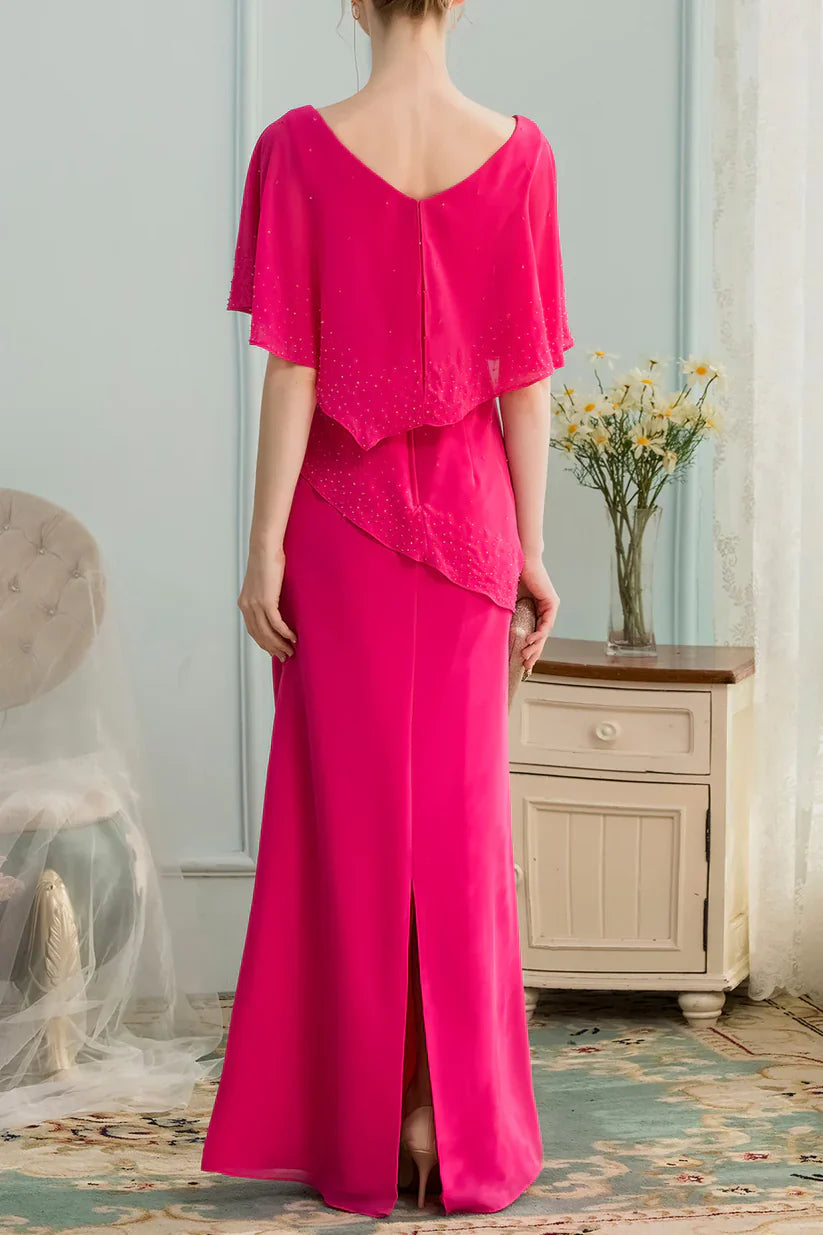 A-line Long Chiffon Bridesmaid Dress Mother of the Bride Dresses With Beading