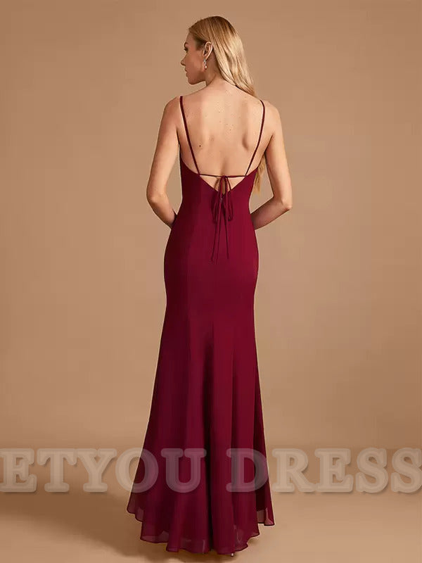 Sheath Spaghetti Straps Chiffon Floor-Length formal dresses evening gown Prom Dress