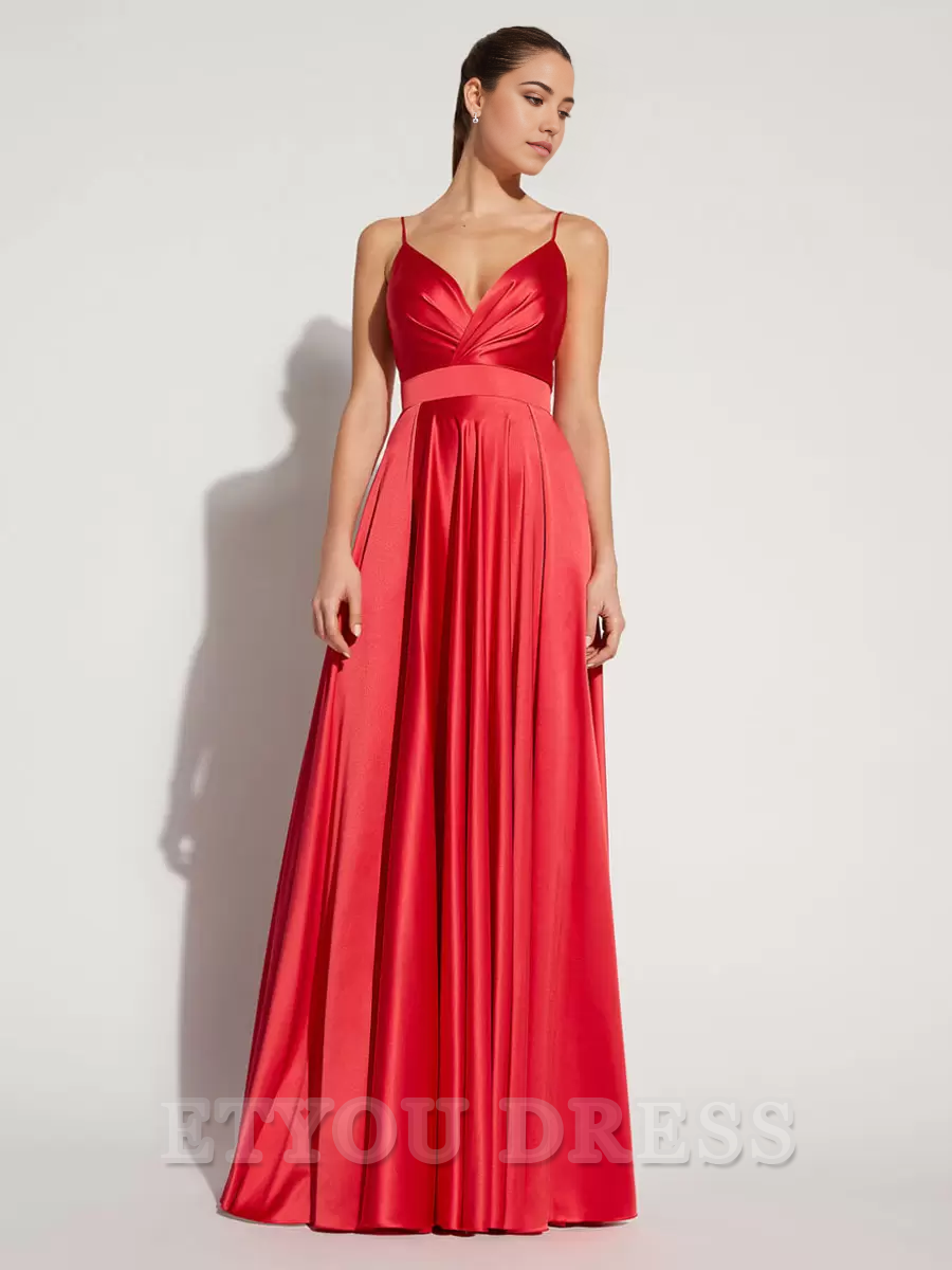 A-Line V-Neck Satin Floor-Length formal dresses Bridesmaid Dresses evening gown Prom Dress