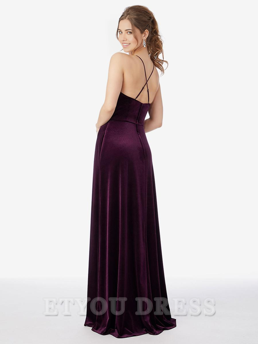 Sheath Spaghetti Straps Velvet Floor-Length formal dresses Bridesmaid Dresses evening gown Prom Dress