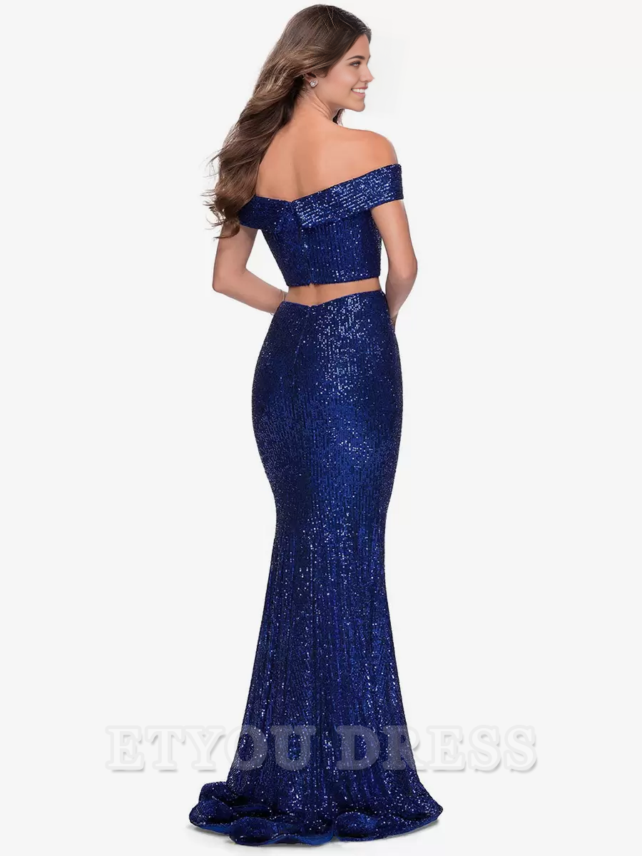Mermaid Sequined Bateau Neck Sleeveless formal dresses Bridesmaid Dresses evening gown Prom Dress