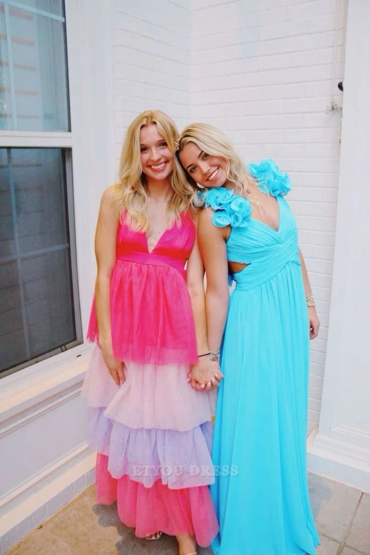 A Line V-Neck Backless Blue Long formal dresses Bridesmaid Dresses evening gown Prom Dress