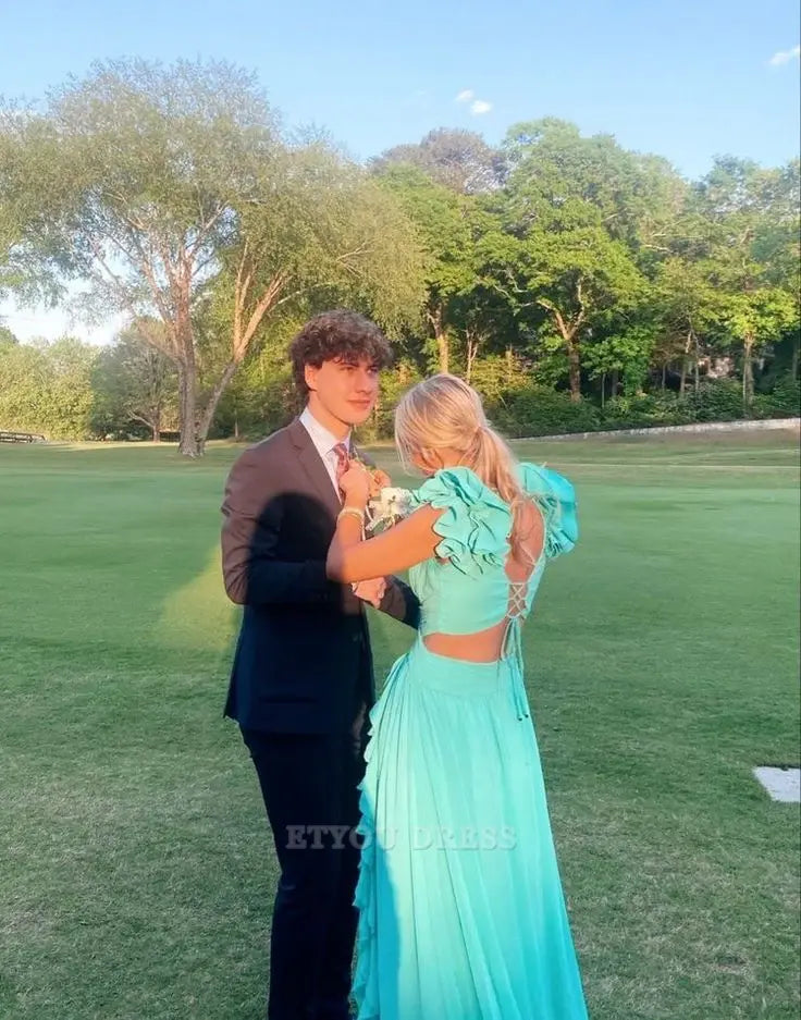 A Line V-Neck Backless Blue Long formal dresses Bridesmaid Dresses evening gown Prom Dress