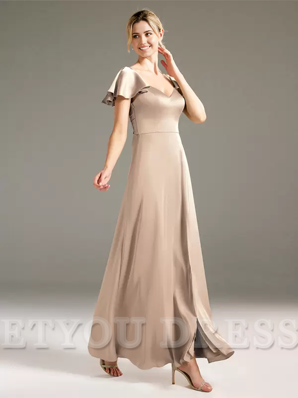 A-Line Floor-Length Backless Satin formal dresses Bridesmaid Dresses evening gown Prom Dress