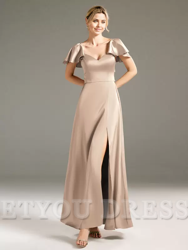 A-Line Floor-Length Backless Satin formal dresses Bridesmaid Dresses evening gown Prom Dress