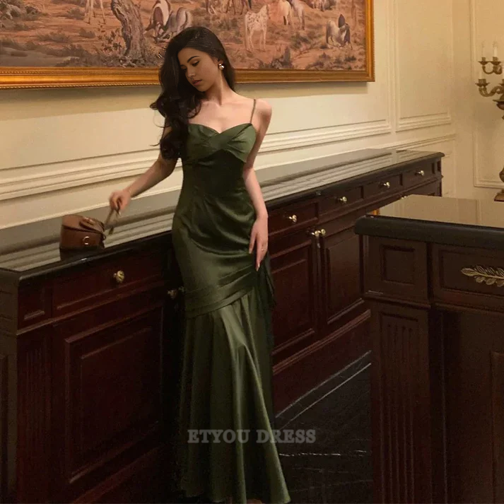 Mermaid Spaghetti Straps Green Satin Long formal dresses Bridesmaid Dresses evening gown Prom Dress