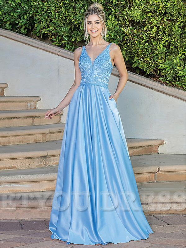 A-Line V-Neck Sleeveless Pockets formal dresses Bridesmaid Dresses evening gown Prom Dress