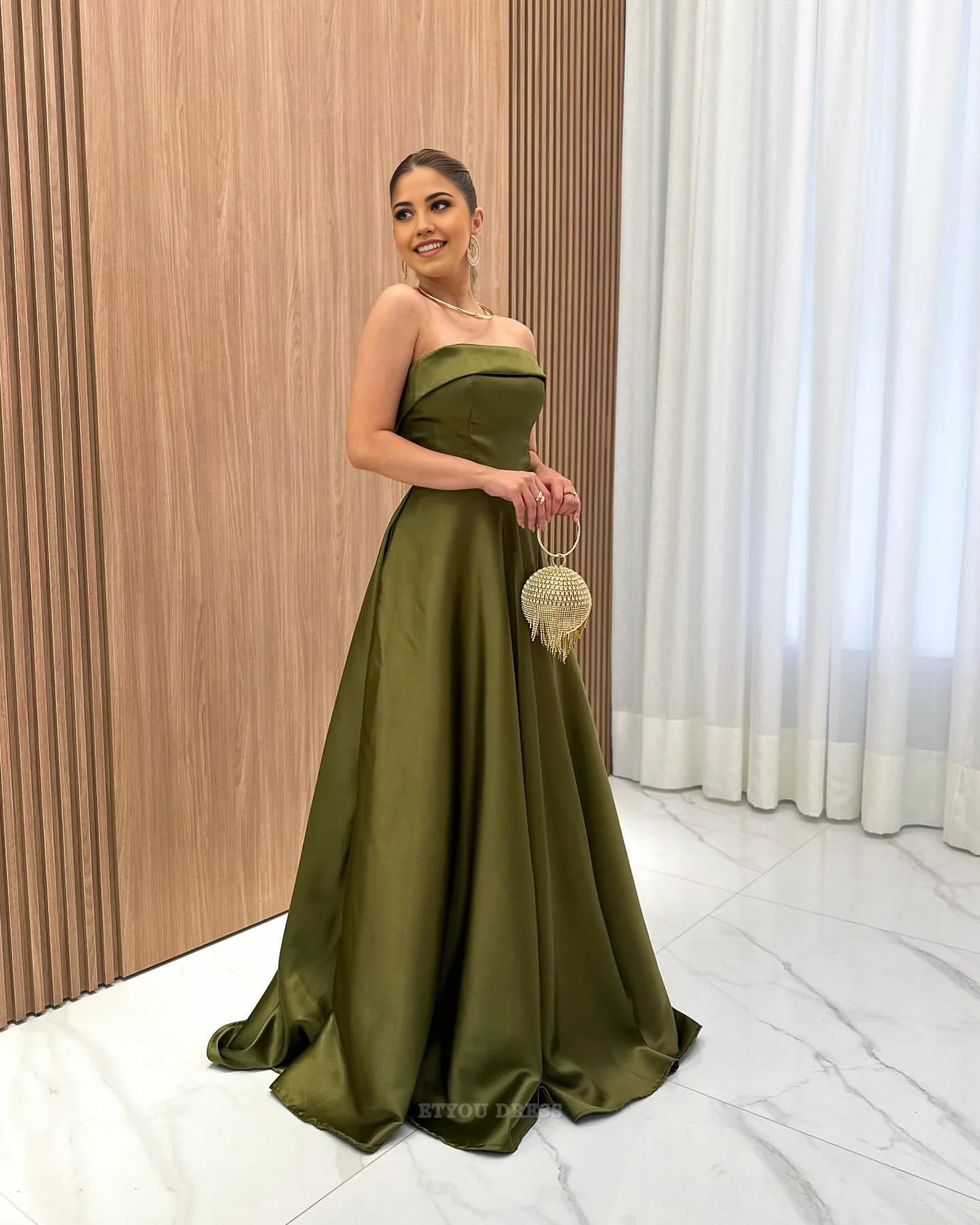 A Line Elegant Strapless Green formal dresses Bridesmaid Dresses evening gown Prom Dress