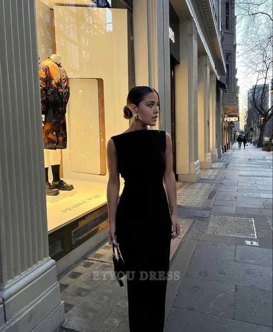 Sheath Simple Black Long formal dresses Bridesmaid Dresses evening gown Prom Dress