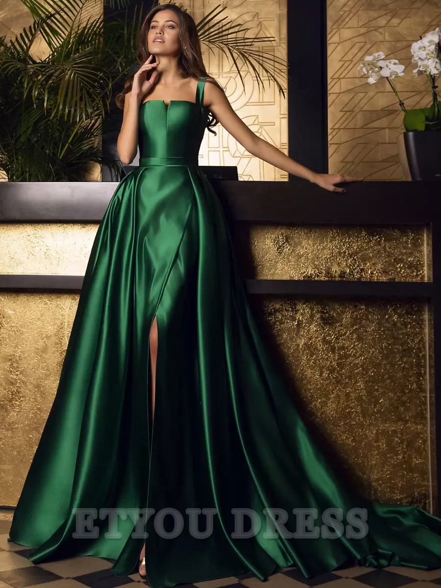A-Line Square Neck Floor-Length Sleeveless Zipper Satin formal dresses Bridesmaid Dresses evening gown Prom Dress