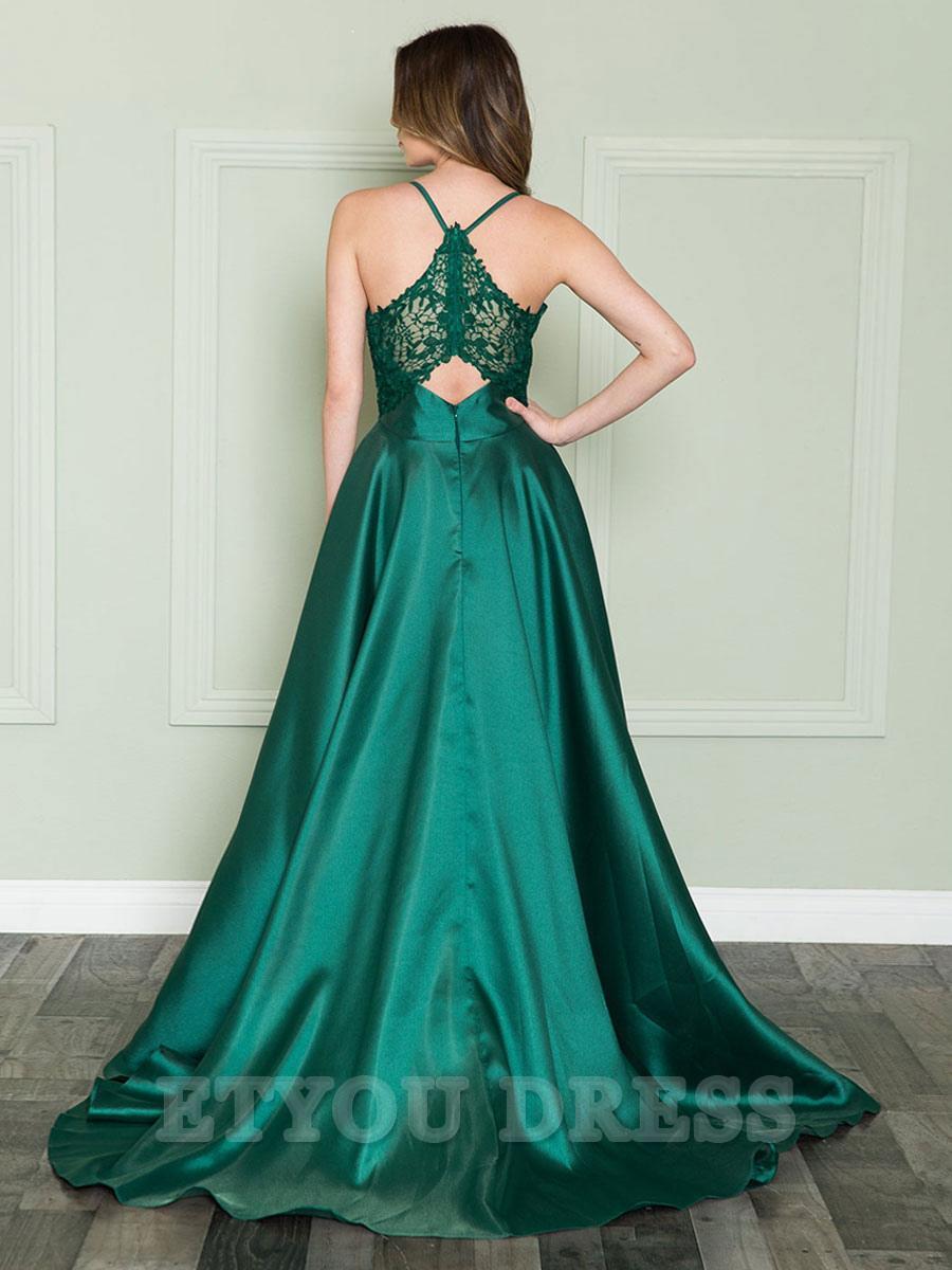 A-Line V-Neck Sleeveless Lace Satin formal dresses Bridesmaid Dresses evening gown Prom Dress