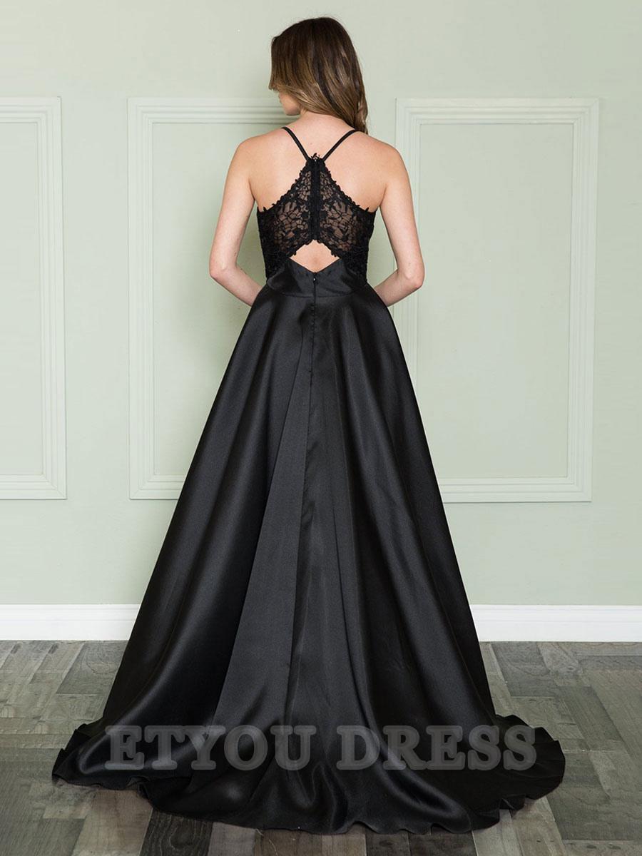 A-Line V-Neck Sleeveless Lace Satin formal dresses Bridesmaid Dresses evening gown Prom Dress