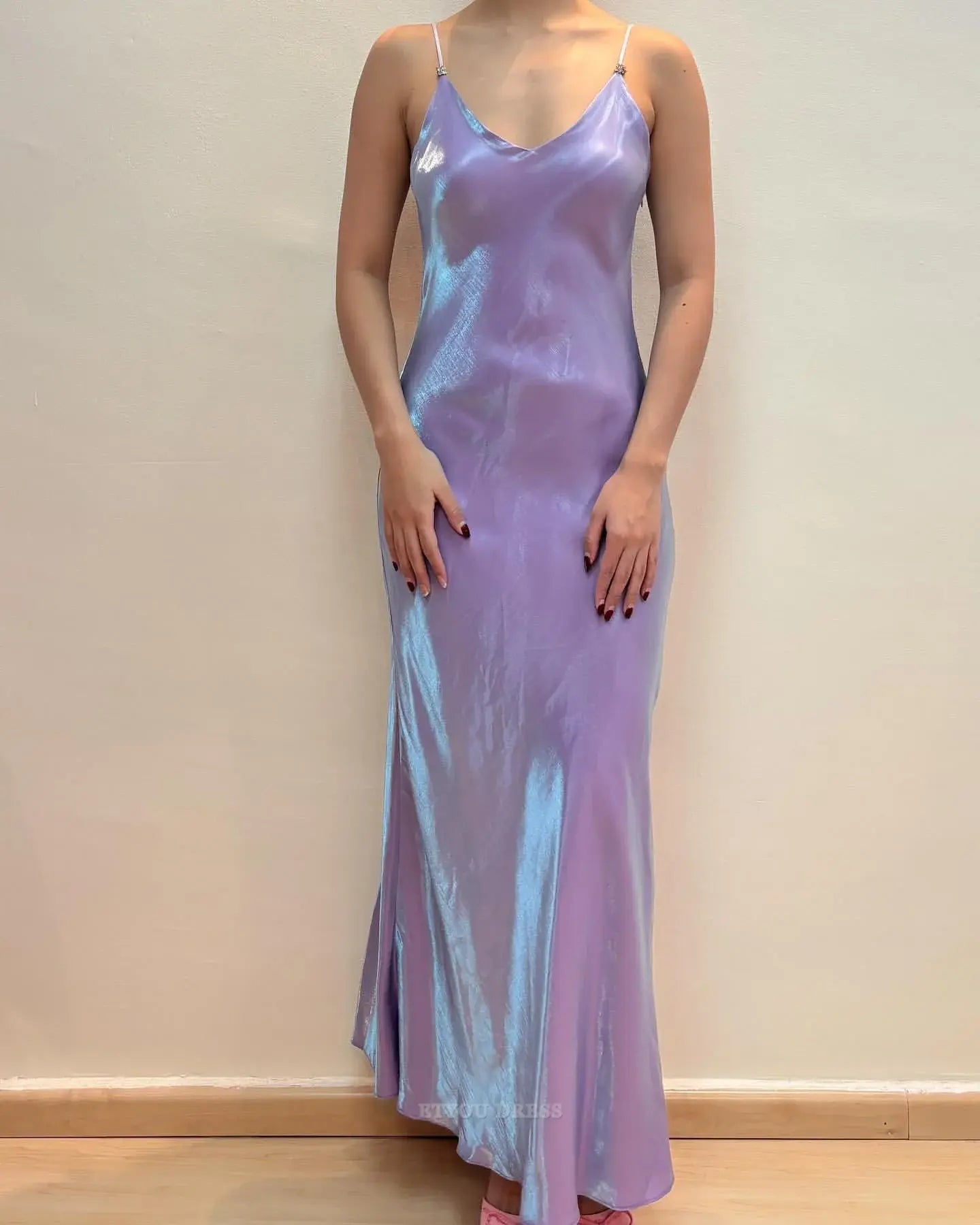 Sheath Spaghetti Straps Lavender Long formal dresses Bridesmaid Dresses evening gown Prom Dress