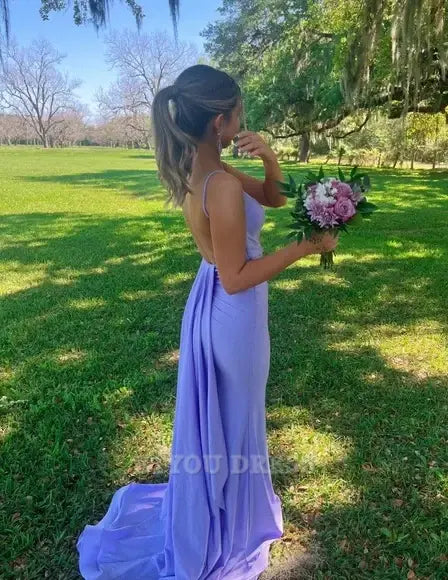 Mermaid V-Neck Backless Lavender Satin Long formal dresses Bridesmaid Dresses evening gown Prom Dress