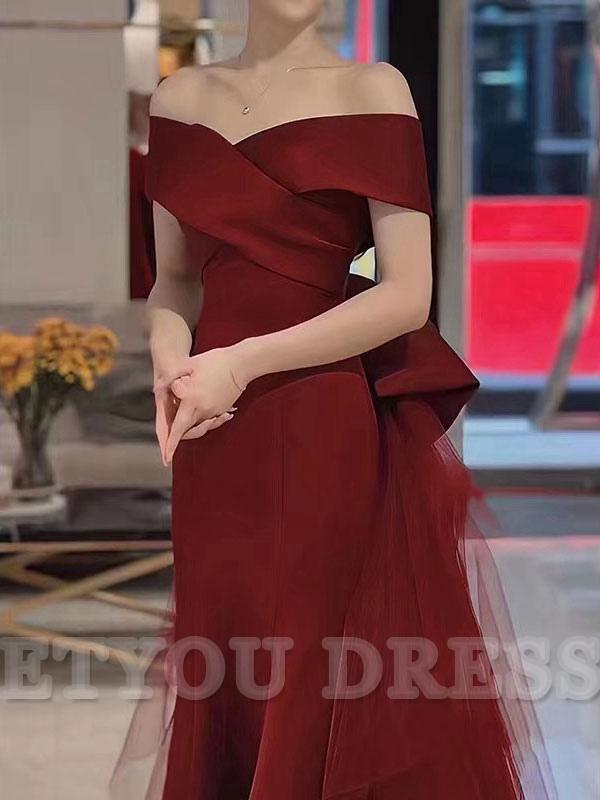 A-Line Bateau Neck Train Short Sleeves Lace-up Satin formal dresses Bridesmaid Dresses evening gown Prom Dress