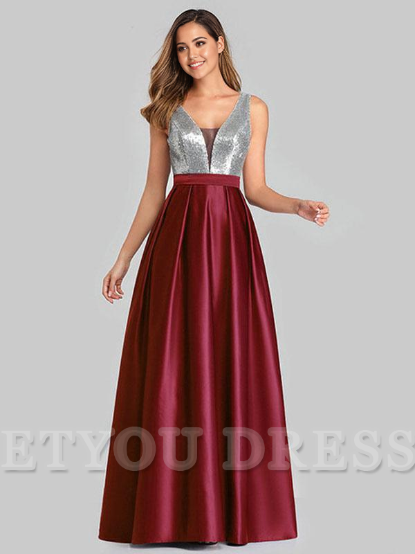 A Line V Neck Sleeveless Sequins Floor Length formal dresses Bridesmaid Dresses evening gown Prom Dress
