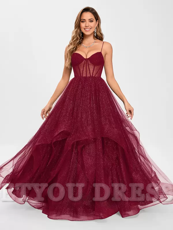 A-line Princess V-Neck Tulle Sleeveless formal dresses Bridesmaid Dresses evening gown Prom Dress