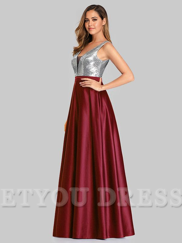 A Line V Neck Sleeveless Sequins Floor Length formal dresses Bridesmaid Dresses evening gown Prom Dress