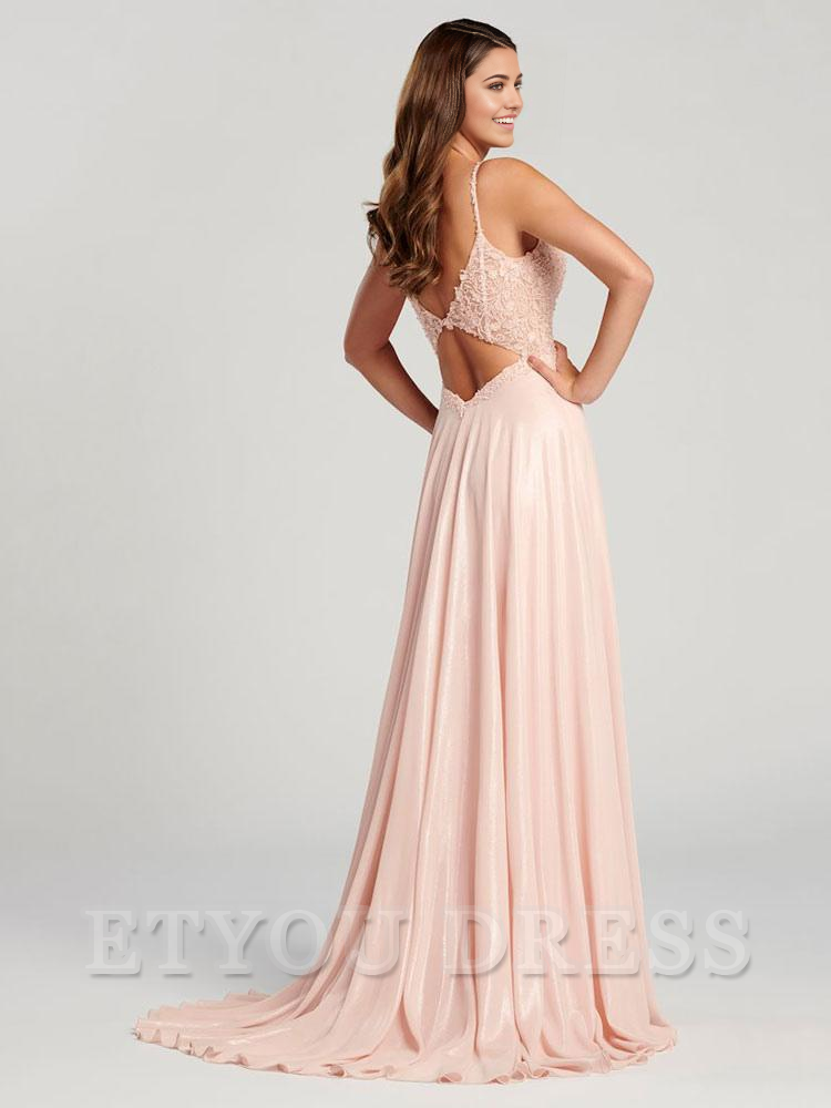 A-Line V-Neck Sleeveless Backless Split Front formal dresses Bridesmaid Dresses evening gown Prom Dress