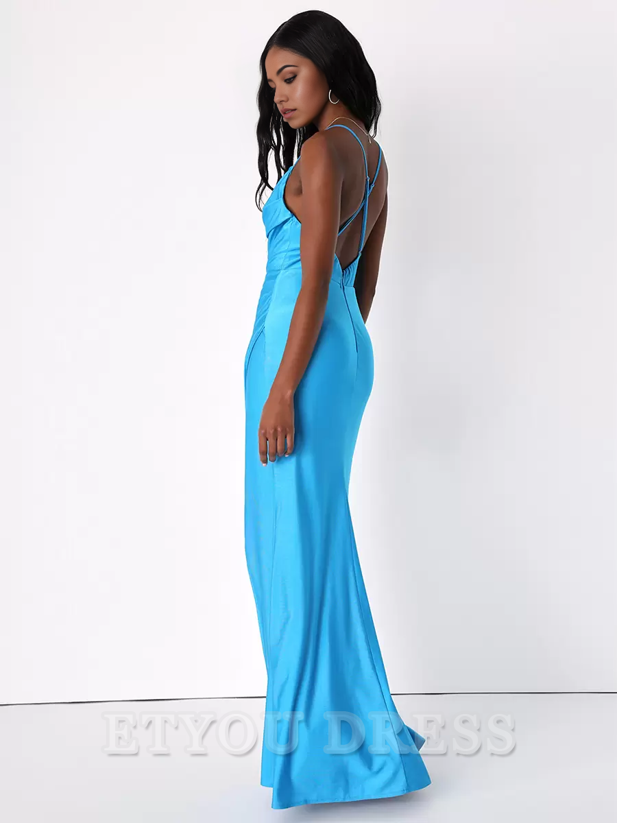 Sheath Spaghetti Straps Open Back High Slit formal dresses Bridesmaid Dresses evening gown Prom Dress