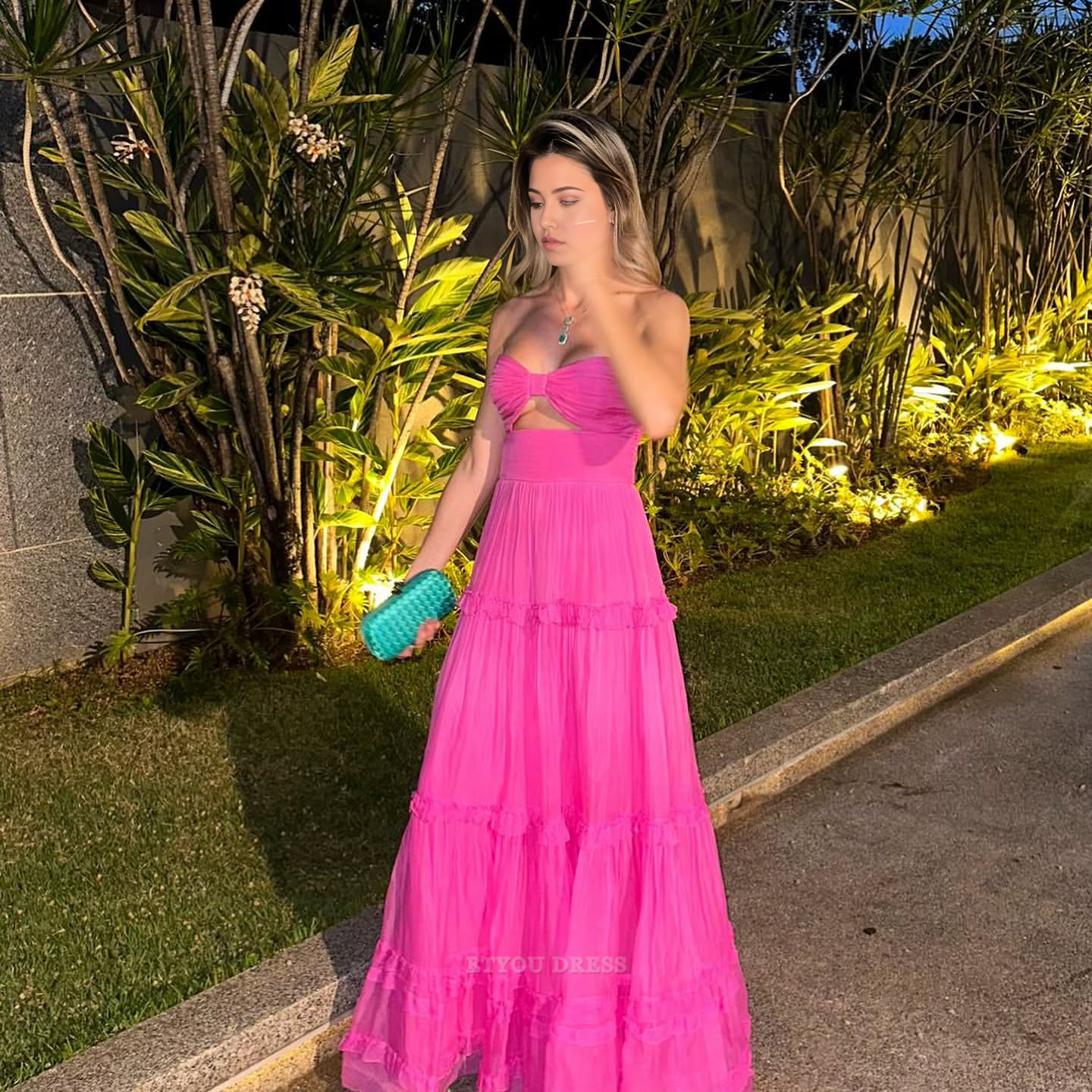 A Line Sweetheart Strapless Hot Pink formal dresses Bridesmaid Dresses evening gown Prom Dress