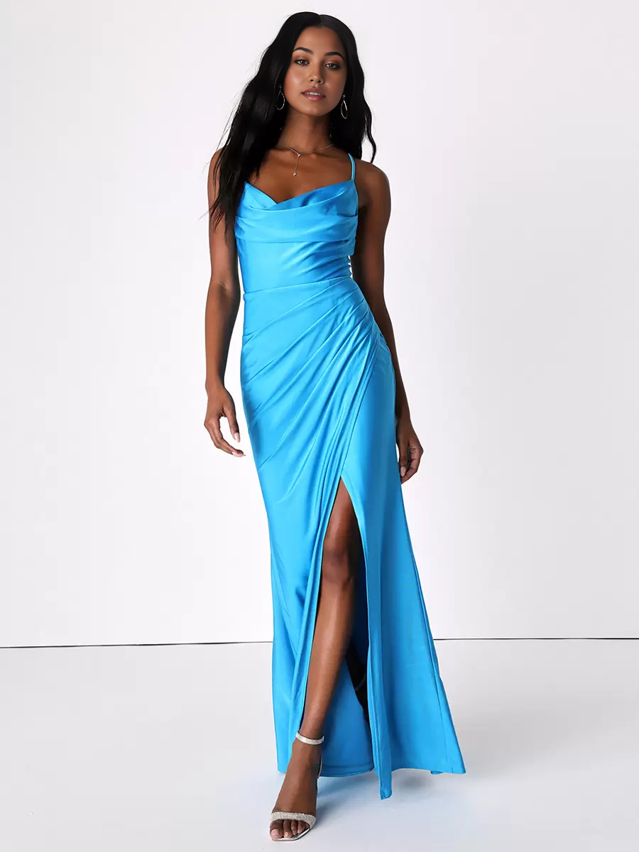 Sheath Spaghetti Straps Open Back High Slit formal dresses Bridesmaid Dresses evening gown Prom Dress