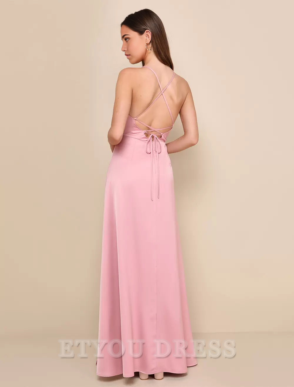 A-Line Spaghetti Straps Open Back High Slit formal dresses Bridesmaid Dresses evening gown Prom Dress