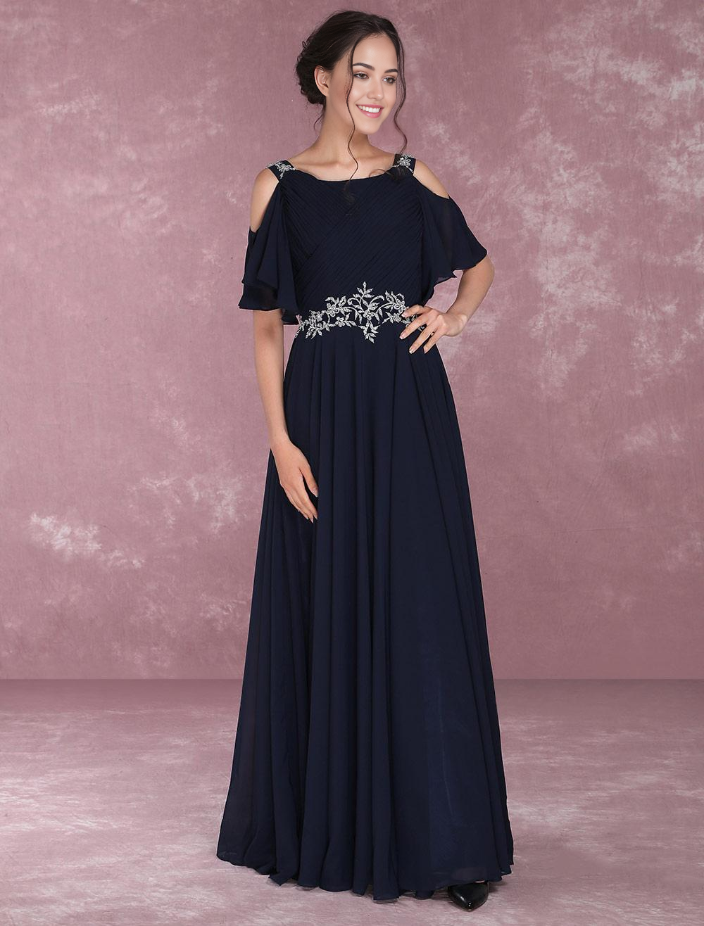 A-line Shoulder Pleated Chiffon Beading Floor Length formal dresses Bridesmaid Dresses evening gown Prom Dress