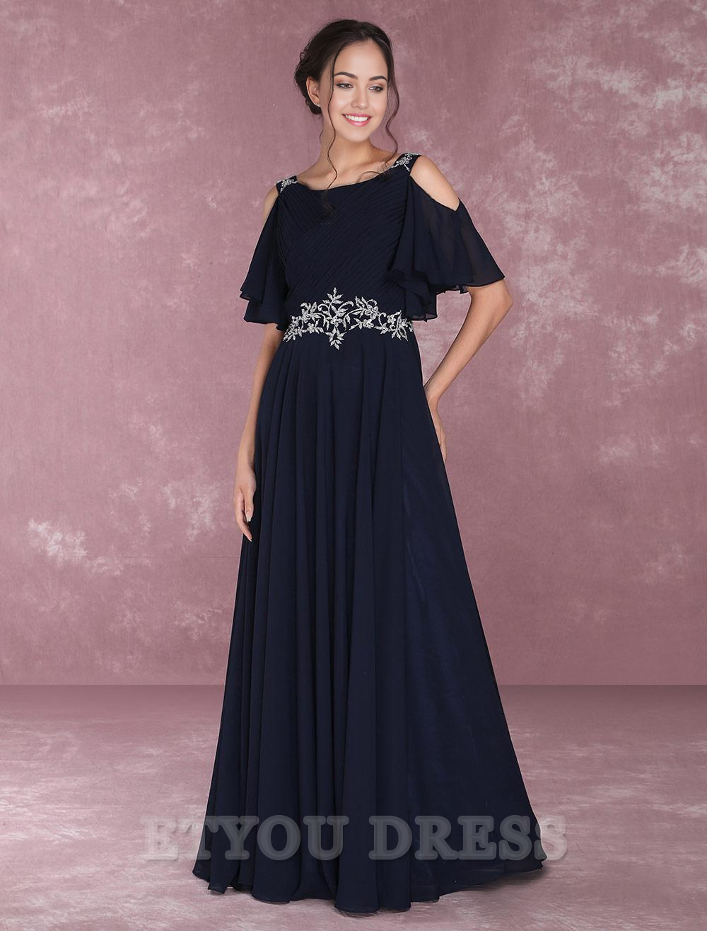 A-line Shoulder Pleated Chiffon Beading Floor Length formal dresses Bridesmaid Dresses evening gown Prom Dress