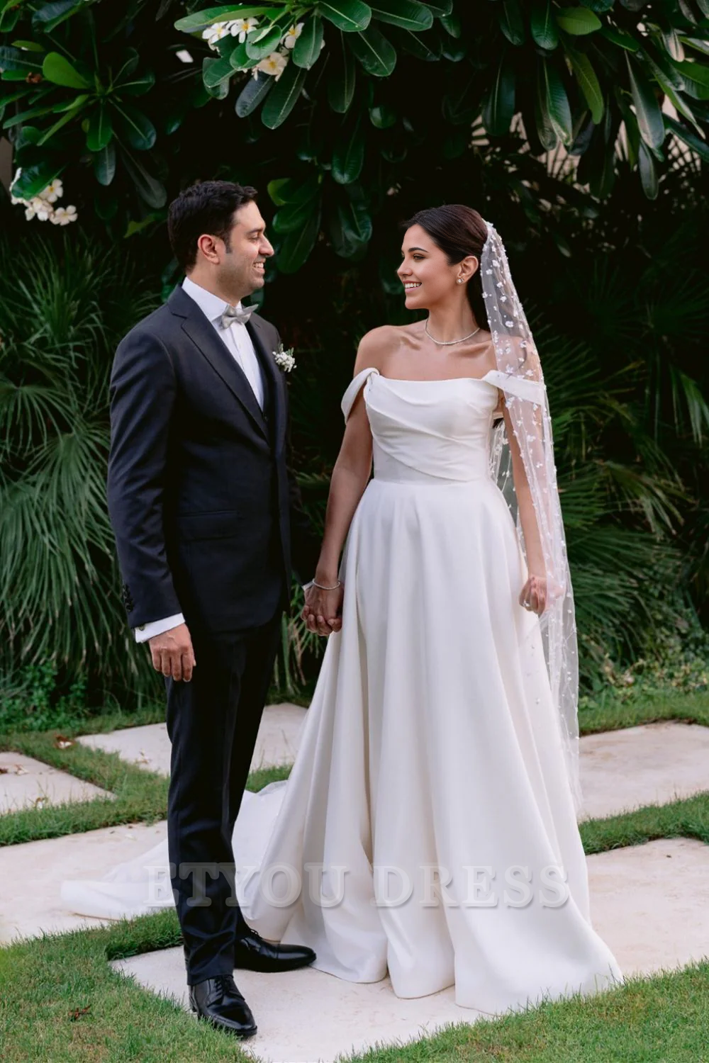 A Line Elegant Off the Shoulder White Long Wedding Dress with Ruched