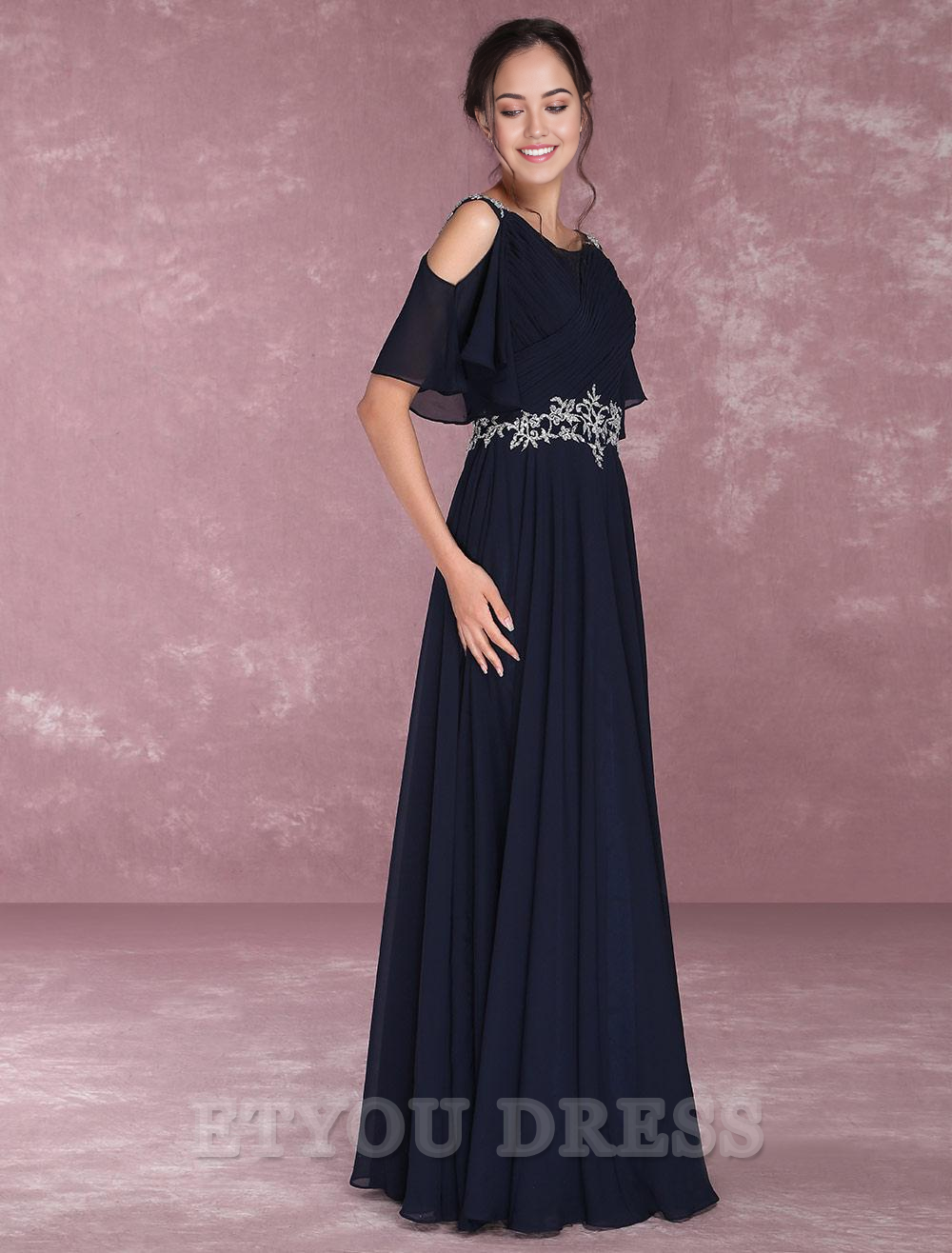 A-line Shoulder Pleated Chiffon Beading Floor Length formal dresses Bridesmaid Dresses evening gown Prom Dress
