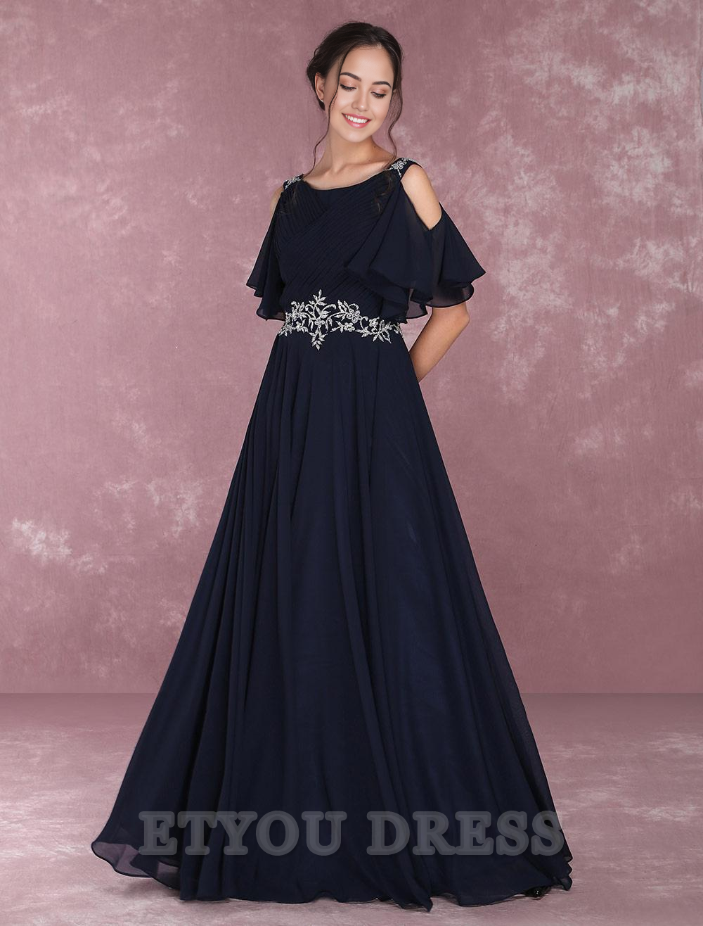A-line Shoulder Pleated Chiffon Beading Floor Length formal dresses Bridesmaid Dresses evening gown Prom Dress