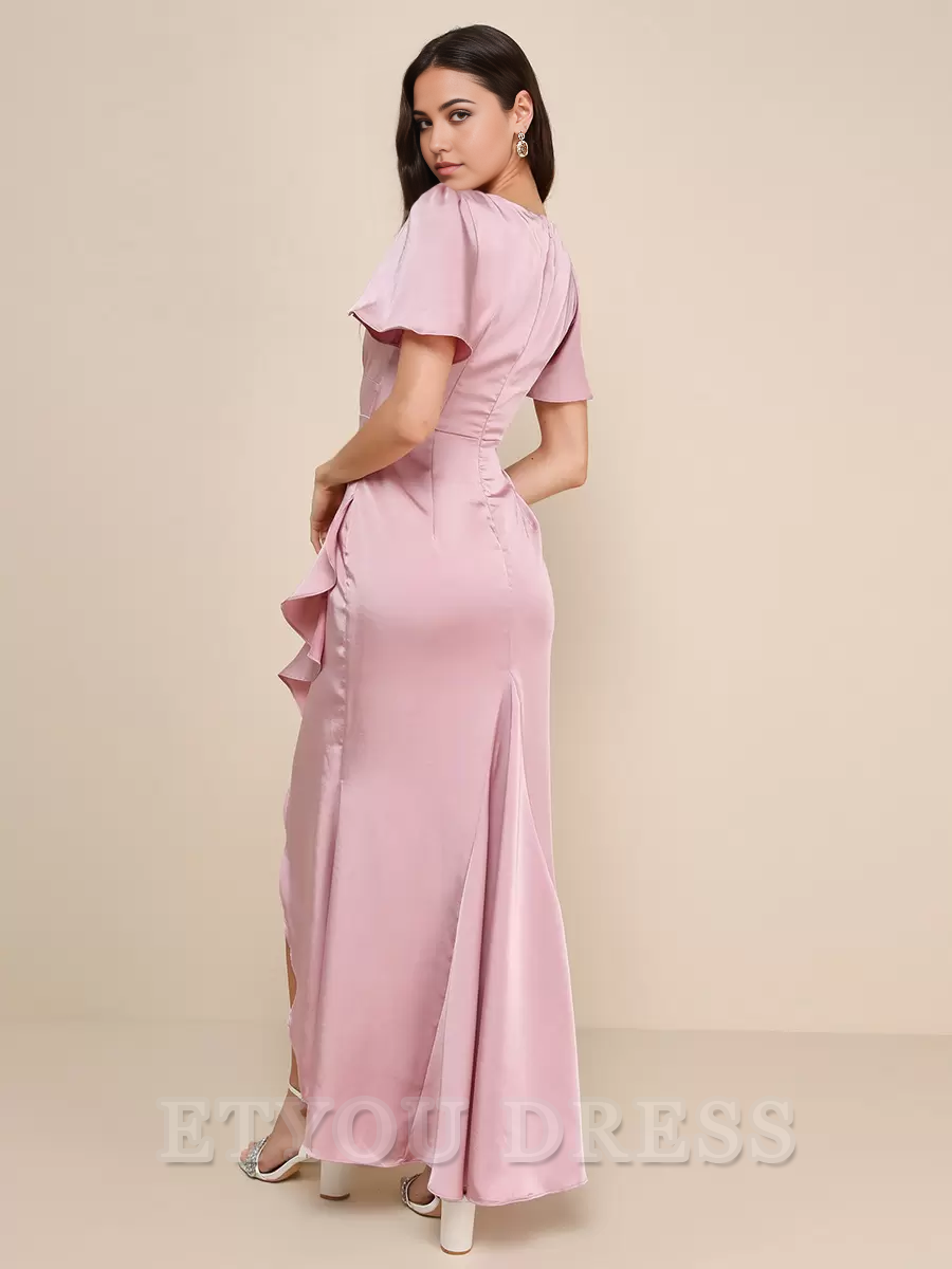 A-Line V-Neck Ruffles Asymmetrical formal dresses Bridesmaid Dresses evening gown Prom Dress