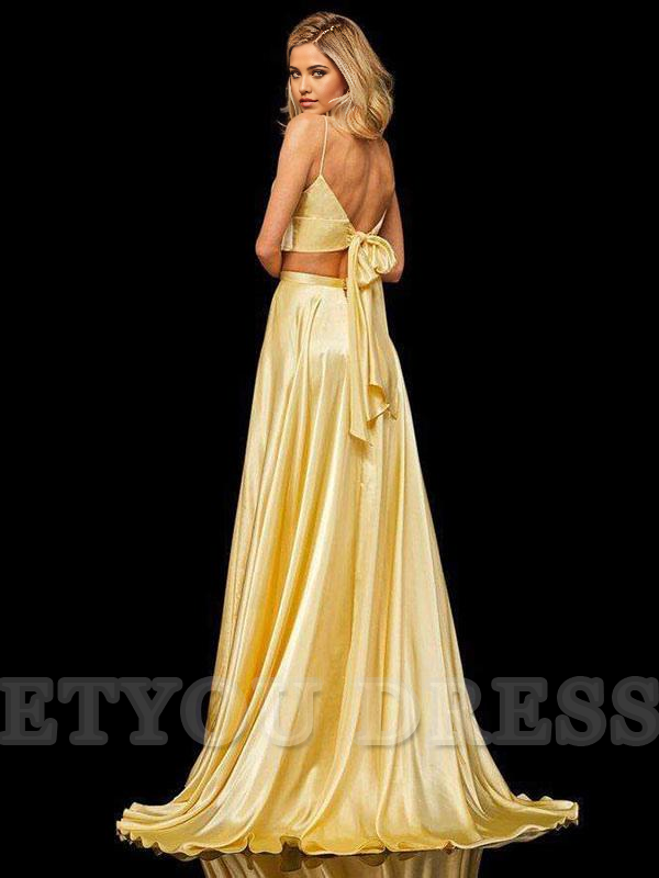 A-Line V-Neck Sleeveless Satin Split Front Long formal dresses Bridesmaid Dresses evening gown Prom Dress