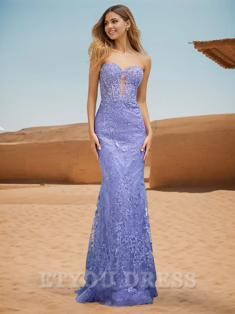 Mermaid Sweetheart Neck Lace Sweep Lace formal dresses Bridesmaid Dresses evening gown Prom Dress