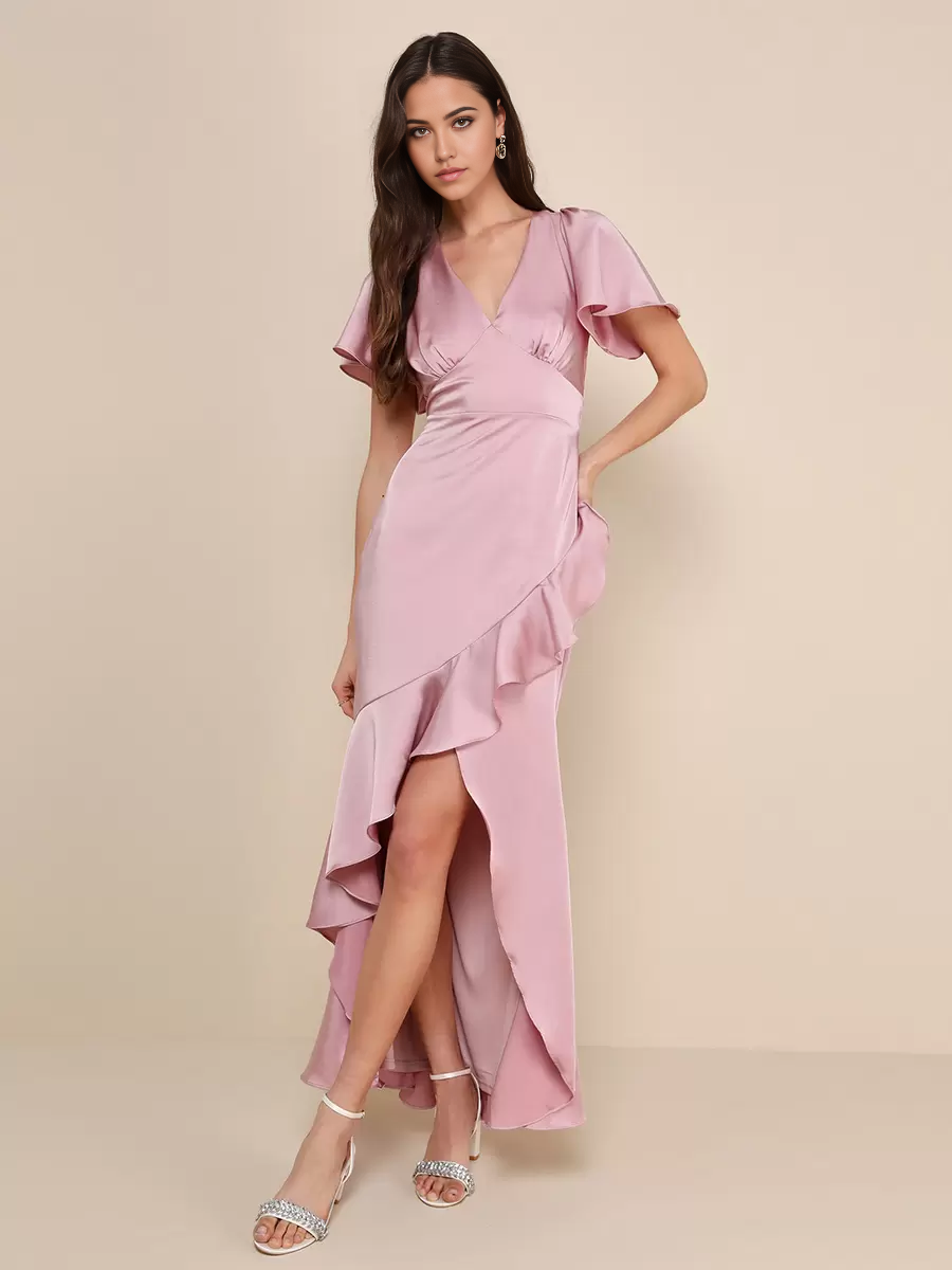 A-Line V-Neck Ruffles Asymmetrical formal dresses Bridesmaid Dresses evening gown Prom Dress