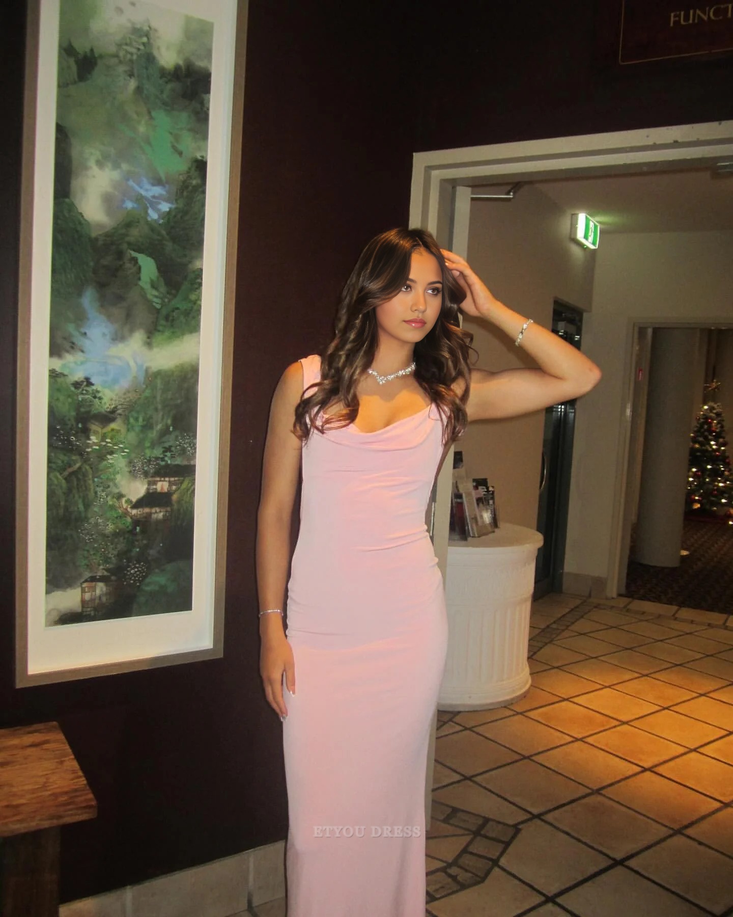 Sheath Backless Chiffon Pink formal dresses Bridesmaid Dresses evening gown Prom Dress