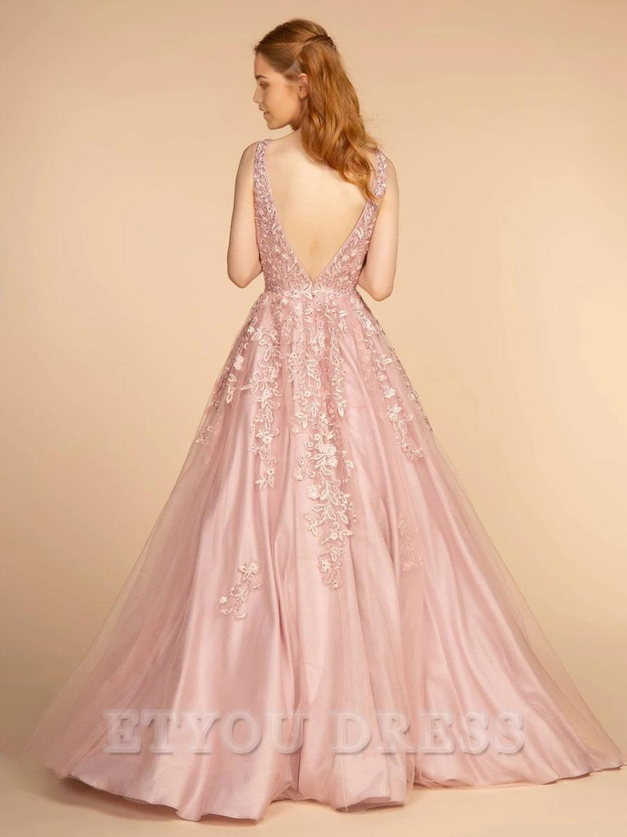 A-Line V-Neck Sleeveless Lace formal dresses Bridesmaid Dresses evening gown Prom Dress