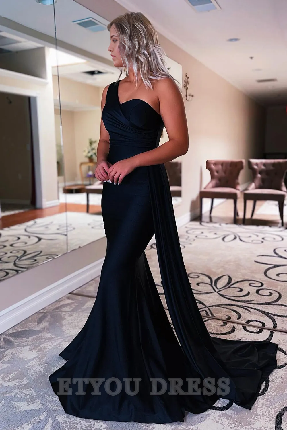 Mermaid One Shoulder Black formal dresses evening gown Prom Dress Homecoming Dress