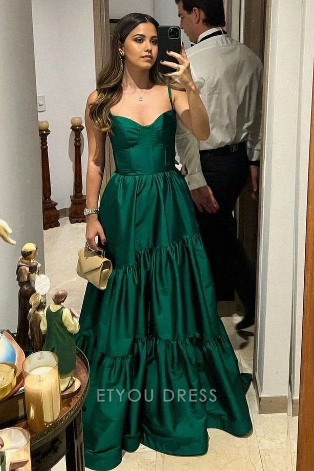 A Line Spaghetti Straps Green Long formal dresses Bridesmaid Dresses evening gown Prom Dress
