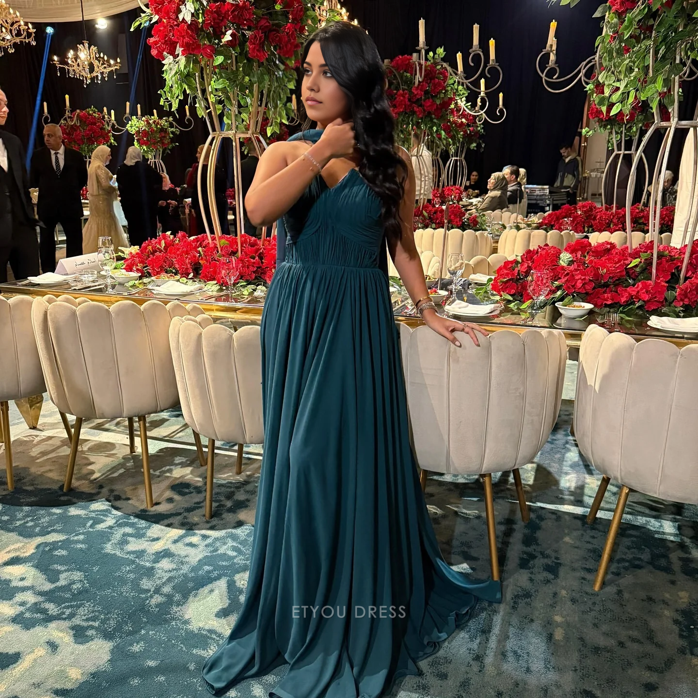 A Line Strapless Chiffon formal dresses Bridesmaid Dresses evening gown Prom Dress