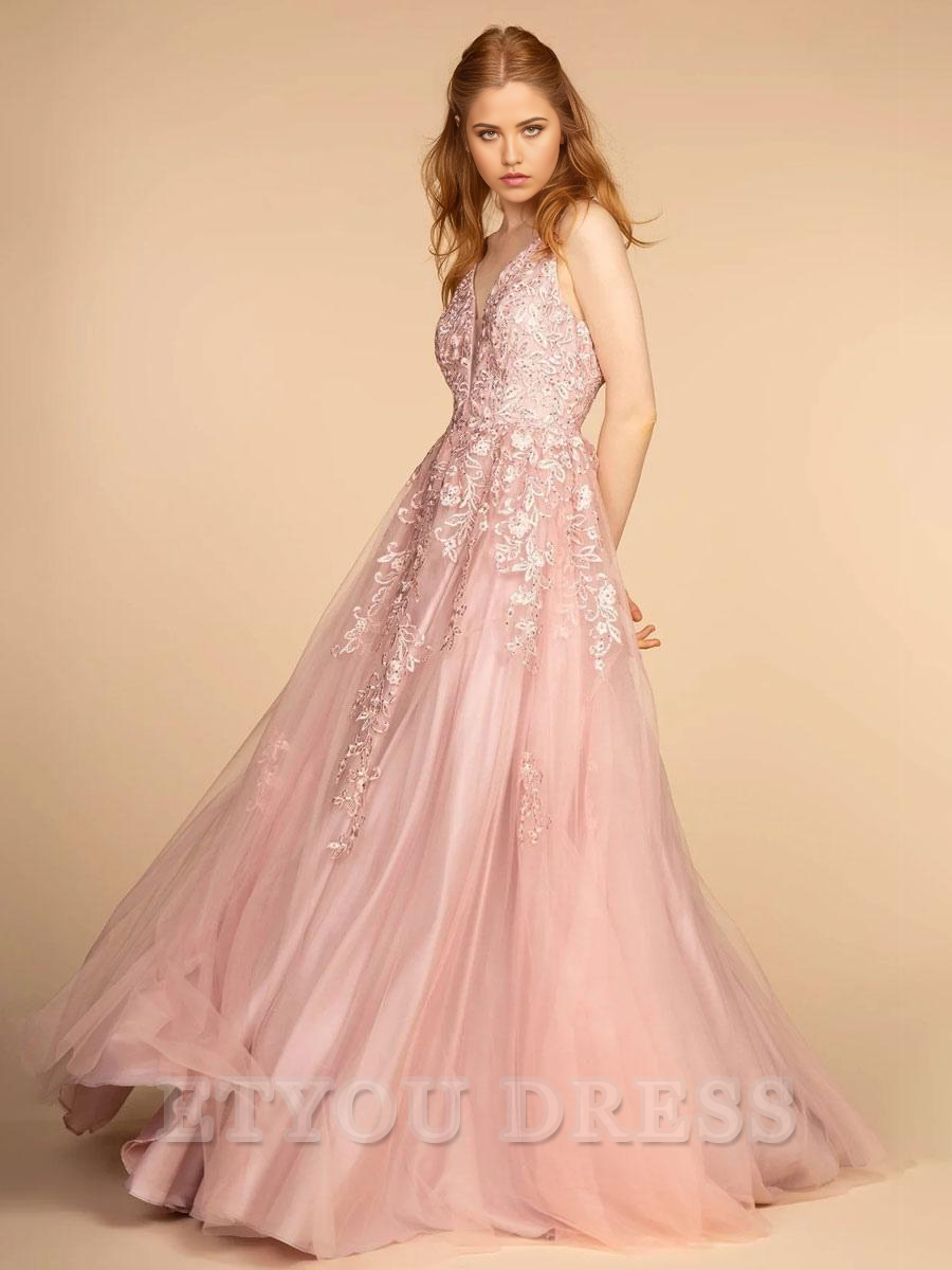 A-Line V-Neck Sleeveless Lace formal dresses Bridesmaid Dresses evening gown Prom Dress