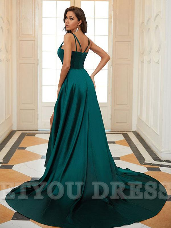 A-Line V-Neck Satin Floor-Length Split Front formal dresses Bridesmaid Dresses evening gown Prom Dress