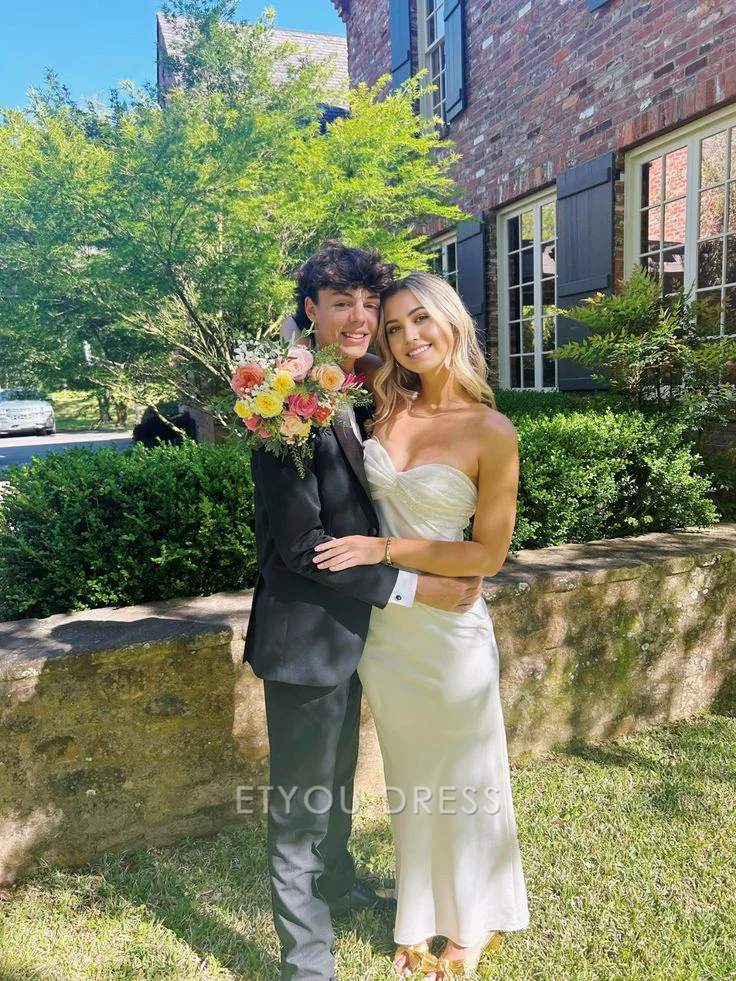 Sheath Sweetheart Strapless White formal dresses Bridesmaid Dresses evening gown Prom Dress