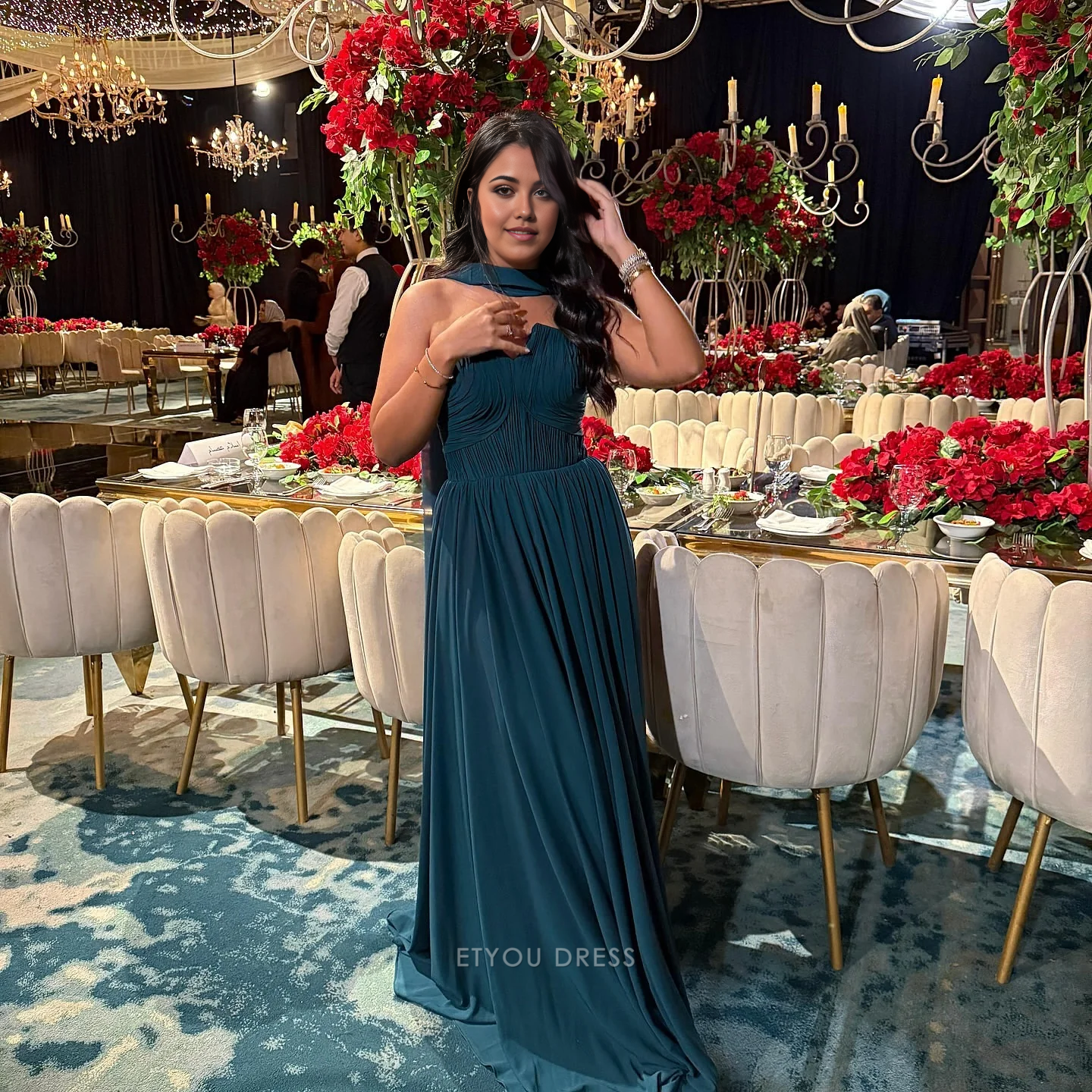 A Line Strapless Chiffon formal dresses Bridesmaid Dresses evening gown Prom Dress