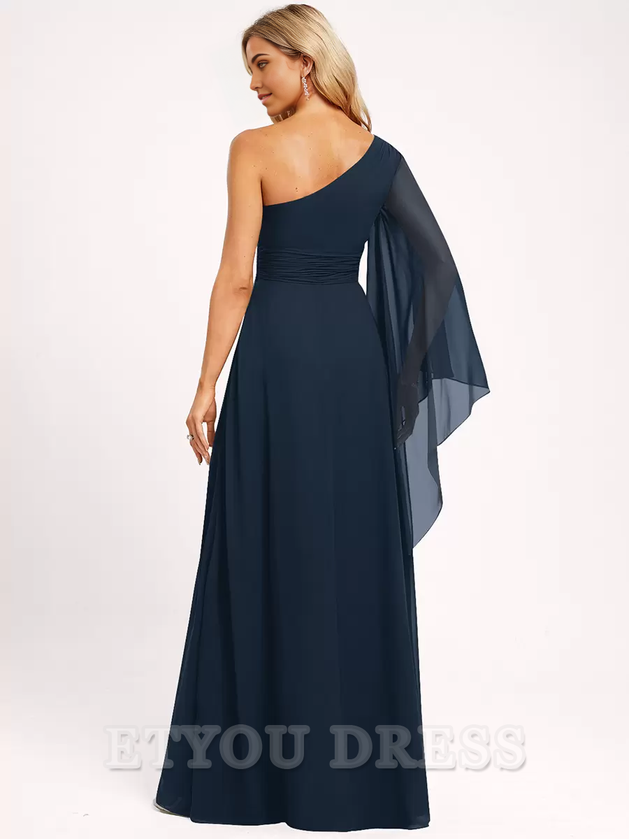 A-line One Shoulder Chiffon Floor-Length formal dresses evening gown Prom Dress