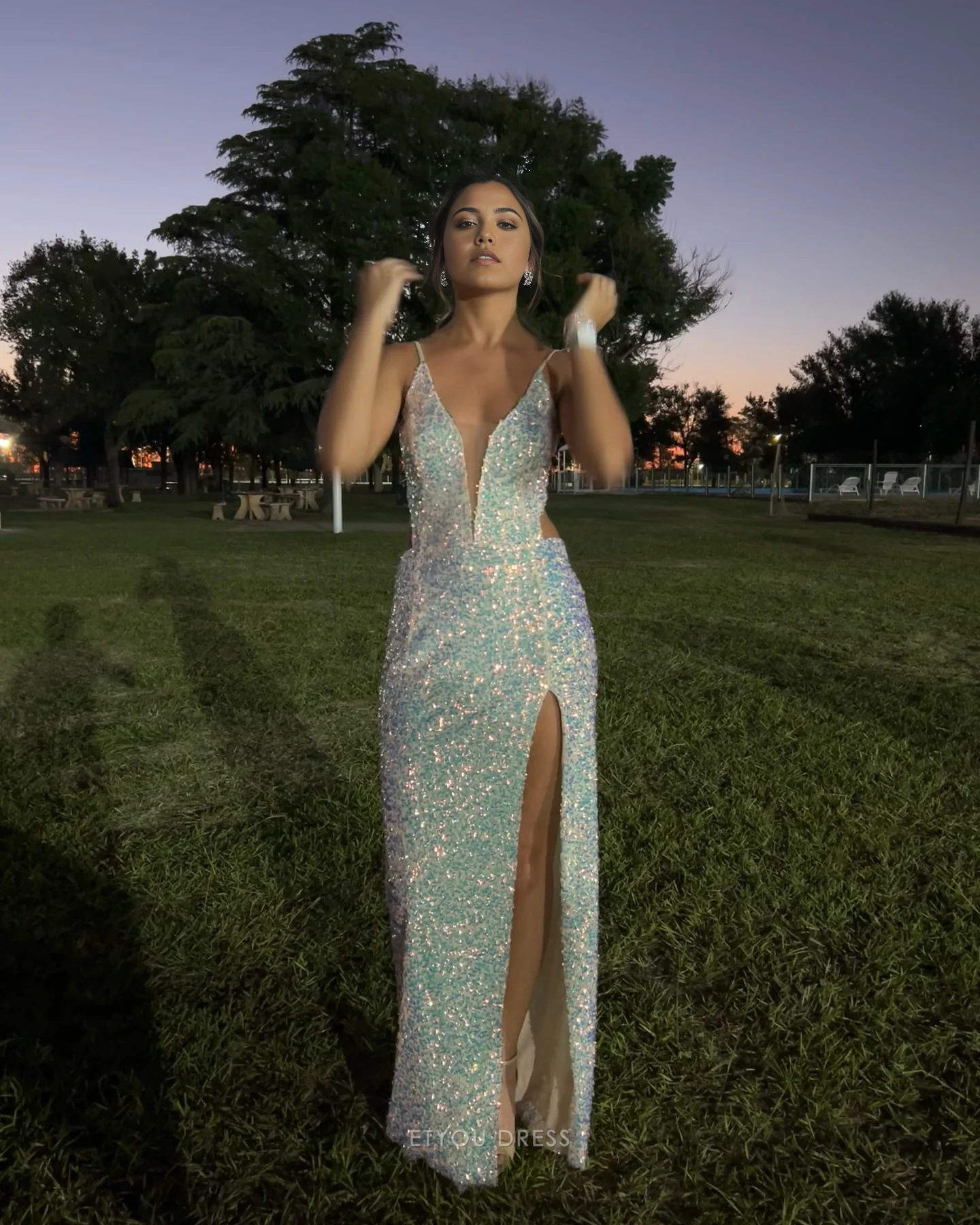 Mermaid V-Neck Spaghetti Straps Sequin Slit formal dresses Bridesmaid Dresses evening gown Prom Dress