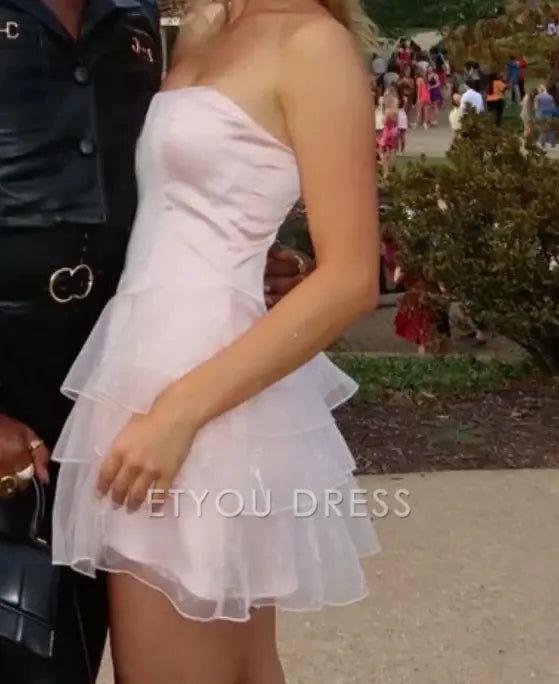A-line Strapless Light Pink Short formal dresses Bridesmaid Dresses evening gown Prom Dress Homecoming Dress