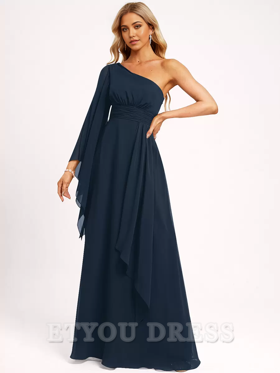 A-line One Shoulder Chiffon Floor-Length formal dresses evening gown Prom Dress